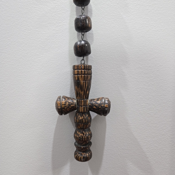 Oversized Vintage Wall Hanging Wooden Catholic Rosary - Picture 3 of 9